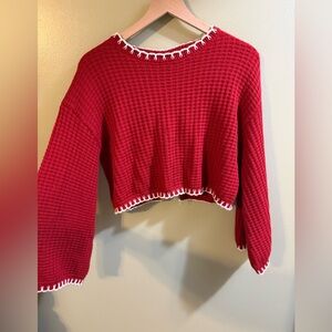 Altar'd State Red Knit Sweater with White Accents
